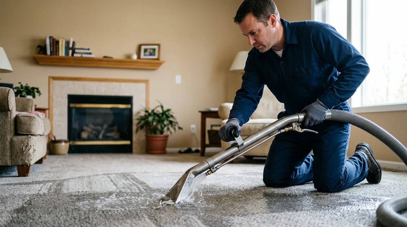 Water damage restoration technician working near Sharon, MA